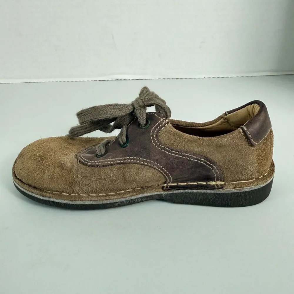 Kid Express Ryan Tan Nubuck and Dark Brown Leather Lace Up Shoes Sz 28 (11-11.5)